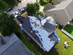 Aerial View of Roof Replacement in Raleigh NC
