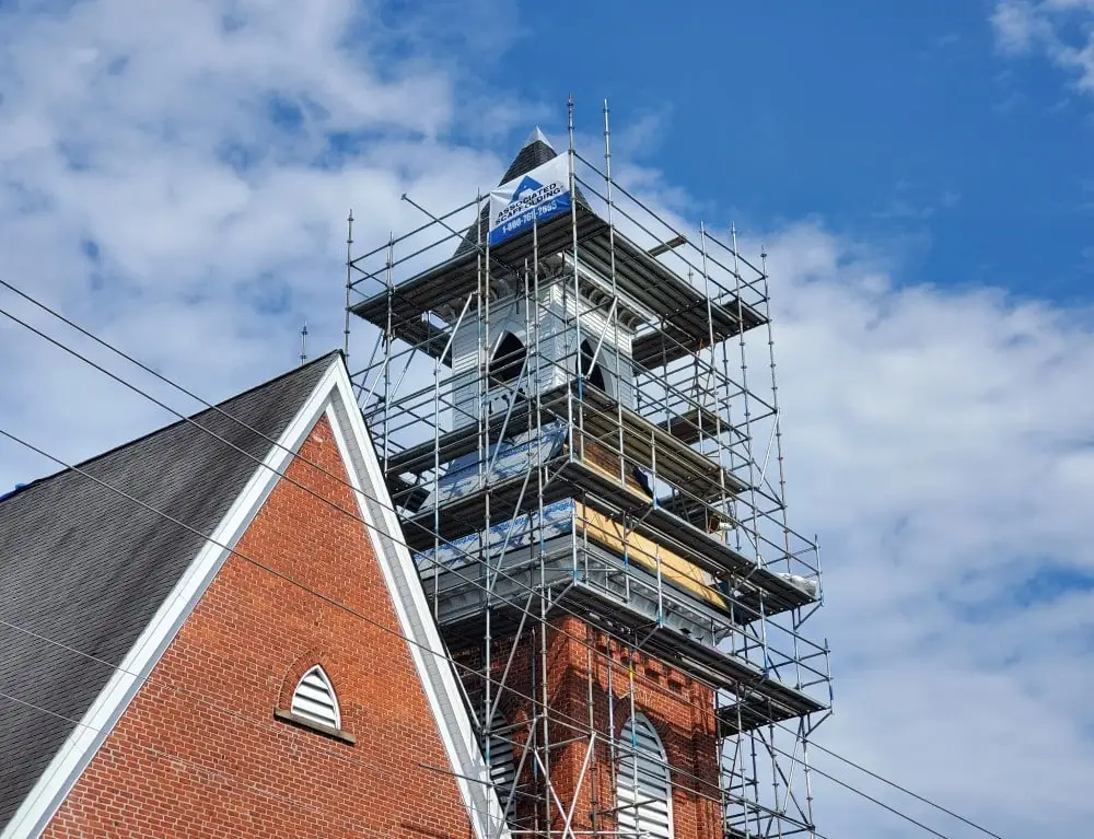 church-bell-tower-with-scaffolding - Artisan Quality Roofing church-bell-tower-with-scaffolding