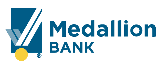 Medallion Bank Logo - COLOR Bound horizontal white stripes transp-R 1 - Artisan Quality Roofing Roof Replacement financing for new roof
